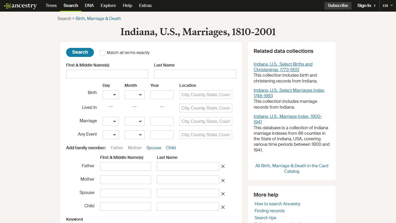 Indiana, U.S., Marriages, 1810-2001 - Ancestry.com