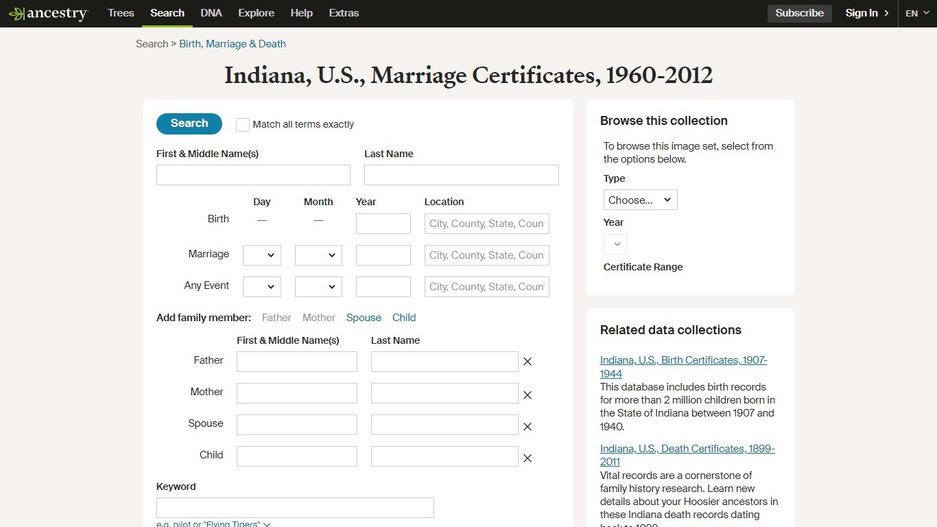 Indiana, U.S., Marriage Certificates, 1960-2005 - Ancestry