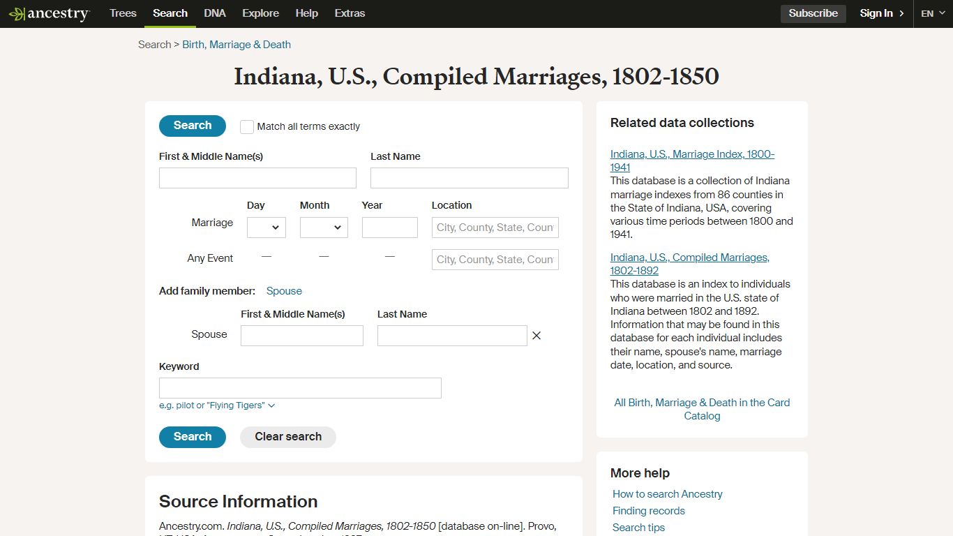 Indiana, U.S., Compiled Marriages, 1802-1850 - Ancestry.com